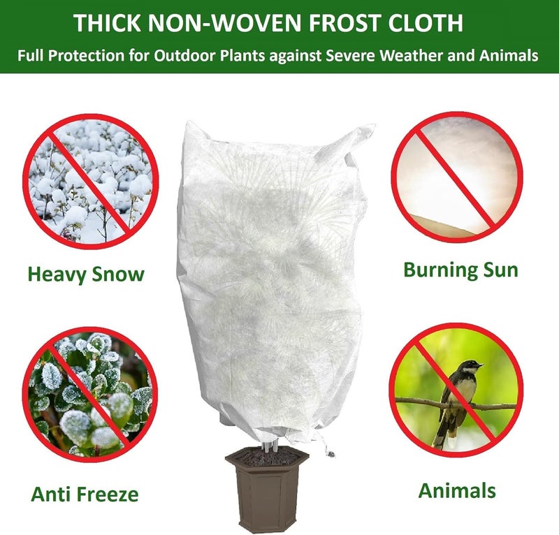 EAONE 12 Pack Plant Covers Freeze Protection, 32x47'' Winter Frosts Cloth for Outdoor Plants, Reusable Frost Blankets Drawstring Bags for Cold Freeze Sun Protection Bird Insect Prevention,White - Image 4